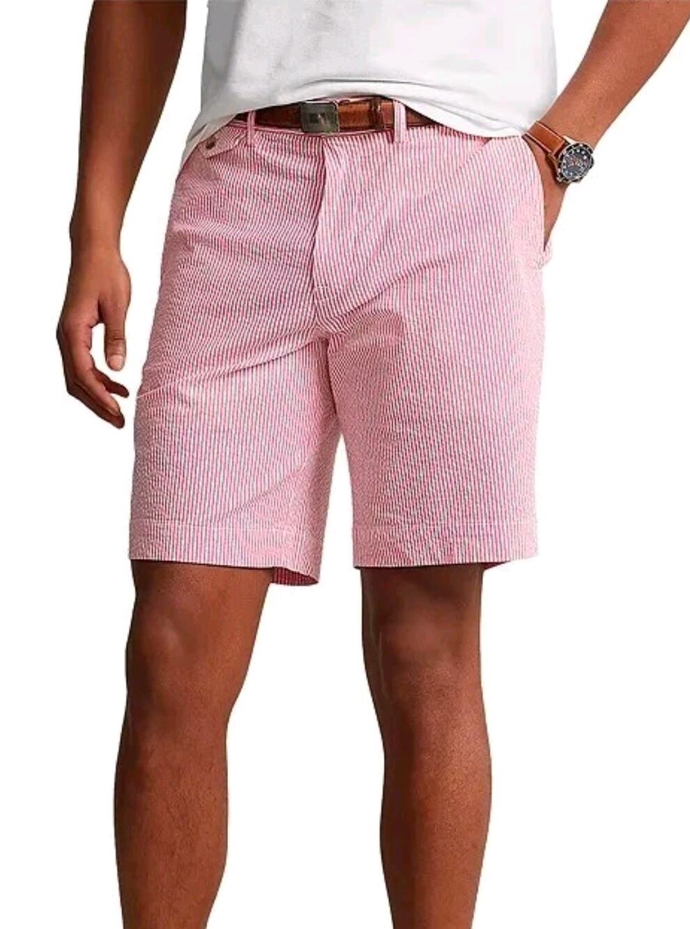 Polo Ralph Lauren Seersucker Shorts Pink Multi Mens 32 Great Cond MSRP $98.50